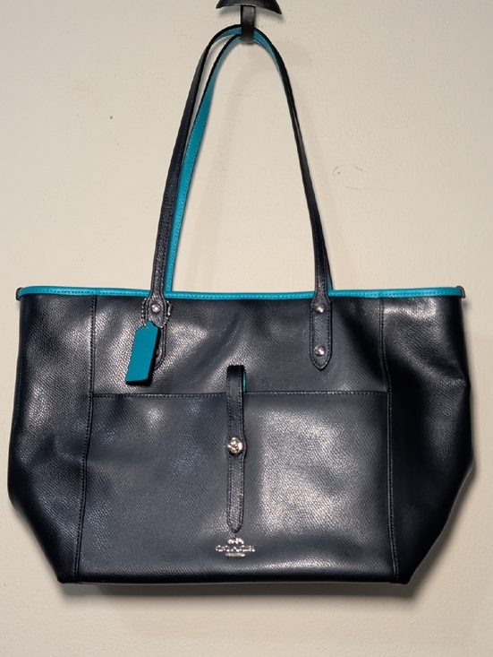 Coach Handbags - Coach Ava Tote in Midnight Atlantic Navy Turquoise Crossgrain Leather + Pouch